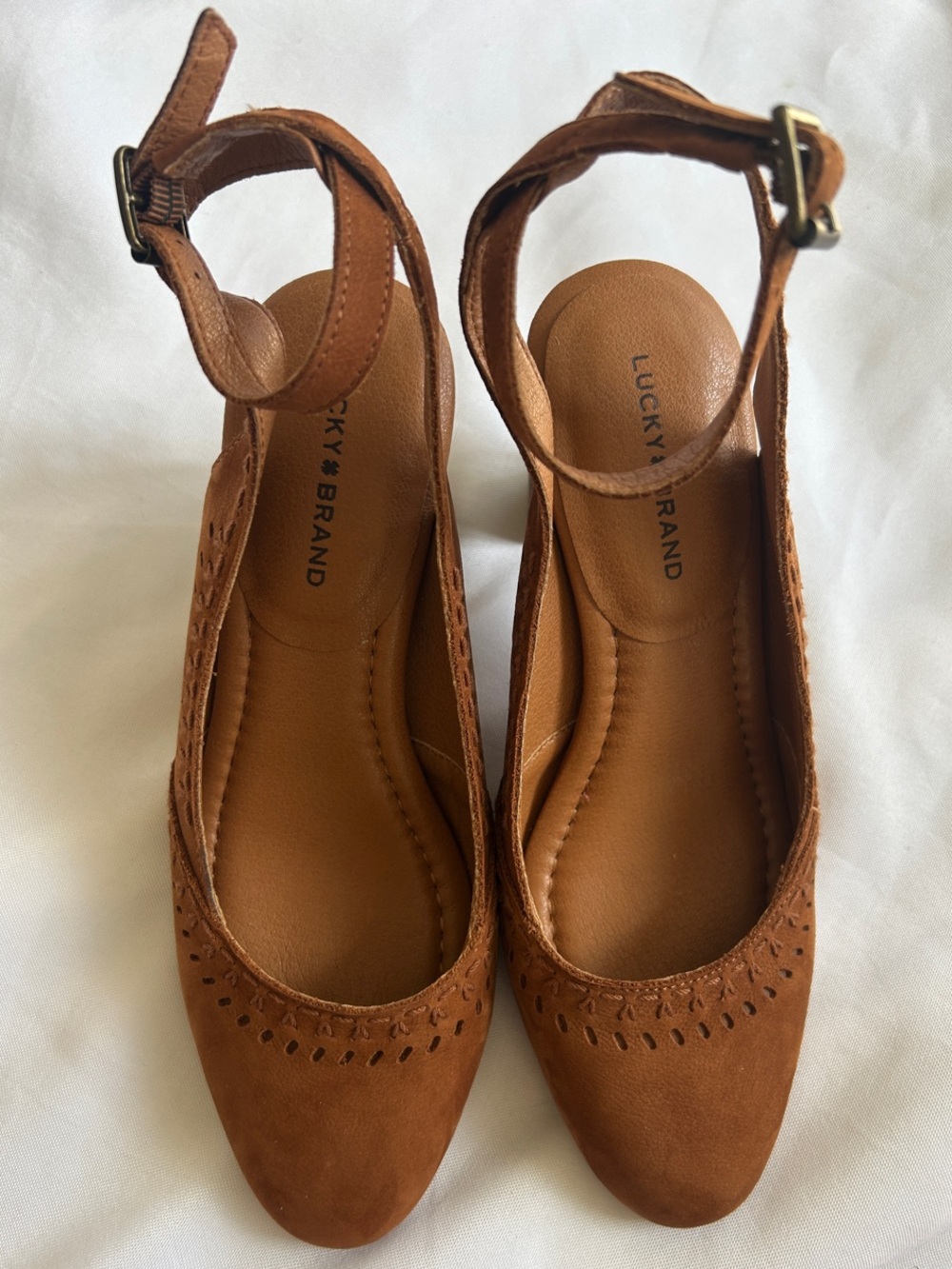 Lucky Brand Kittri Pump Women's Brown Suede Ankle-Strap Chunky Heels